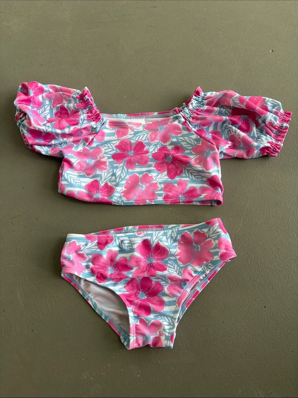 Floatimini Pink Floral Puff Sleeve Kids Bikini Size 5